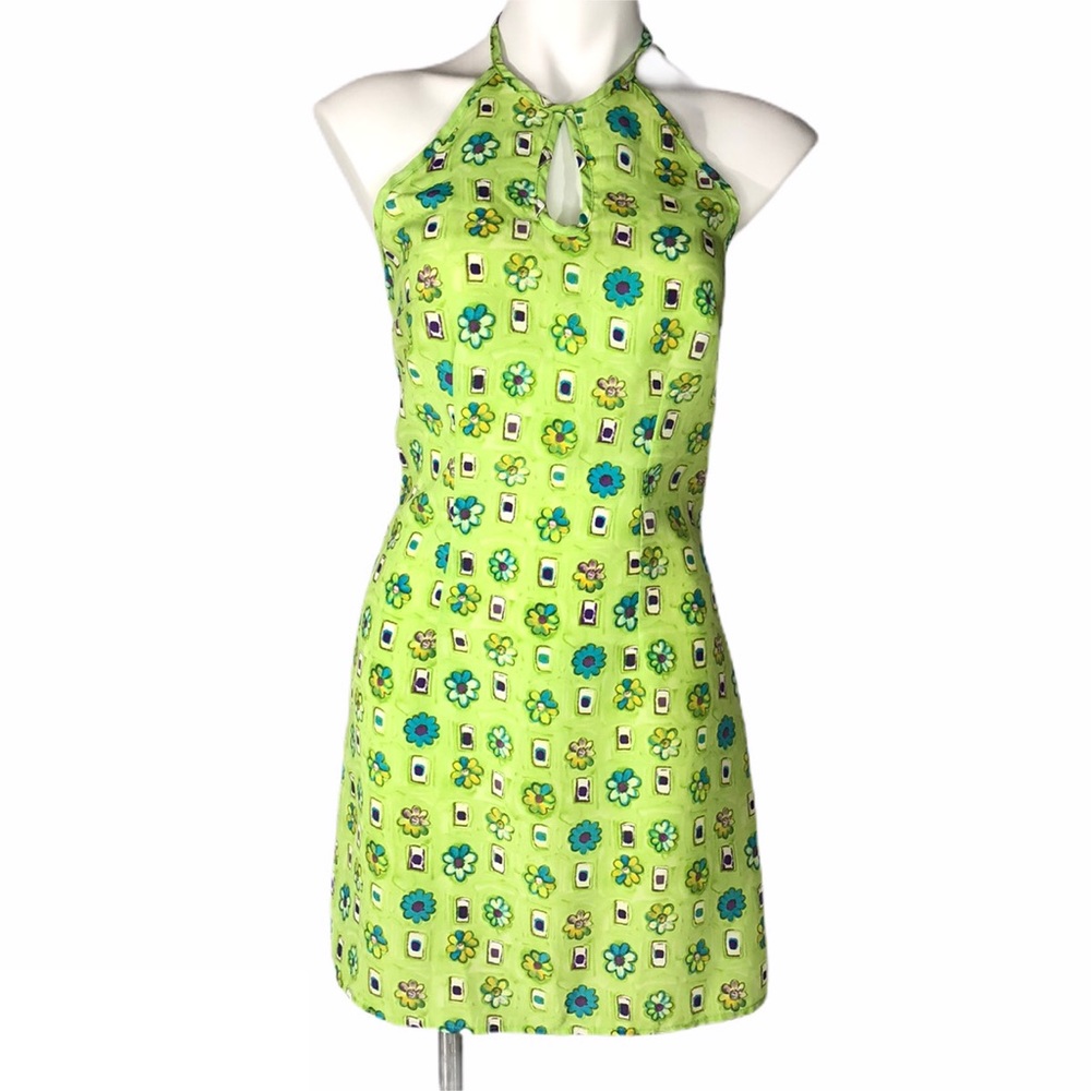 Street Flower Retro Lime Green Floral Sundress